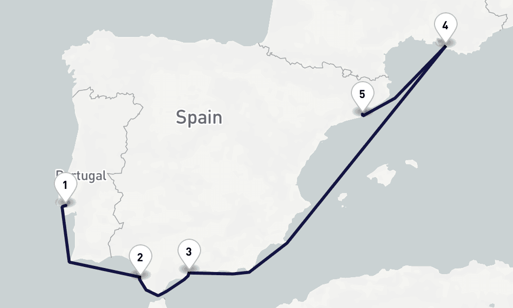 6 days, one-way from Lisbon to Barcelona 7日間