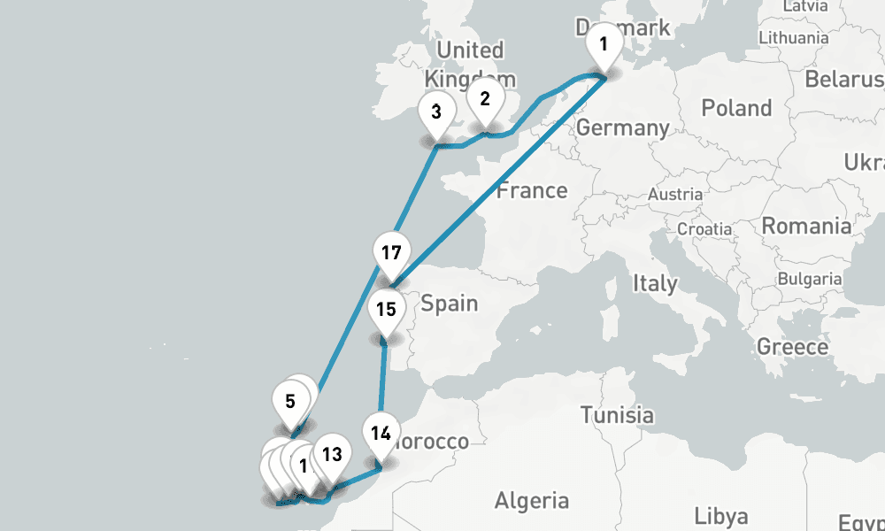 24 nights / 25 days, Bremerhaven (Bremen, Germany) Round trip