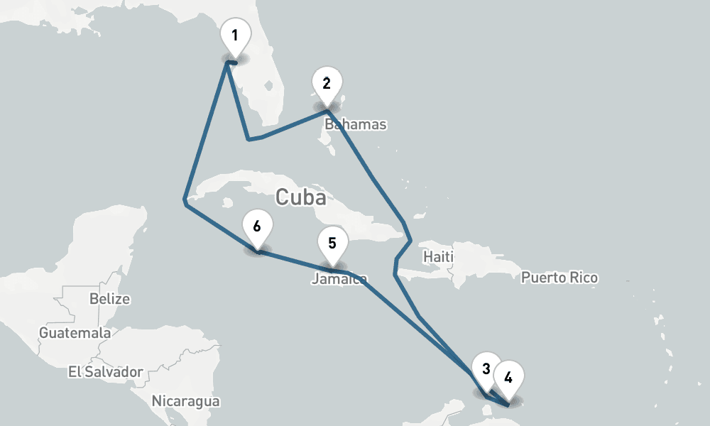 11 days, round-trip Caribbean Round-Trip Tampa Bahamas Jamaica 12日間