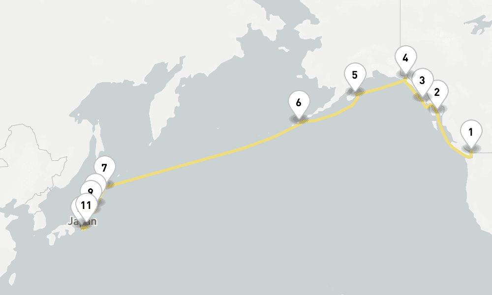 22 days, one-way from Vancouver to Tokyo 23日間