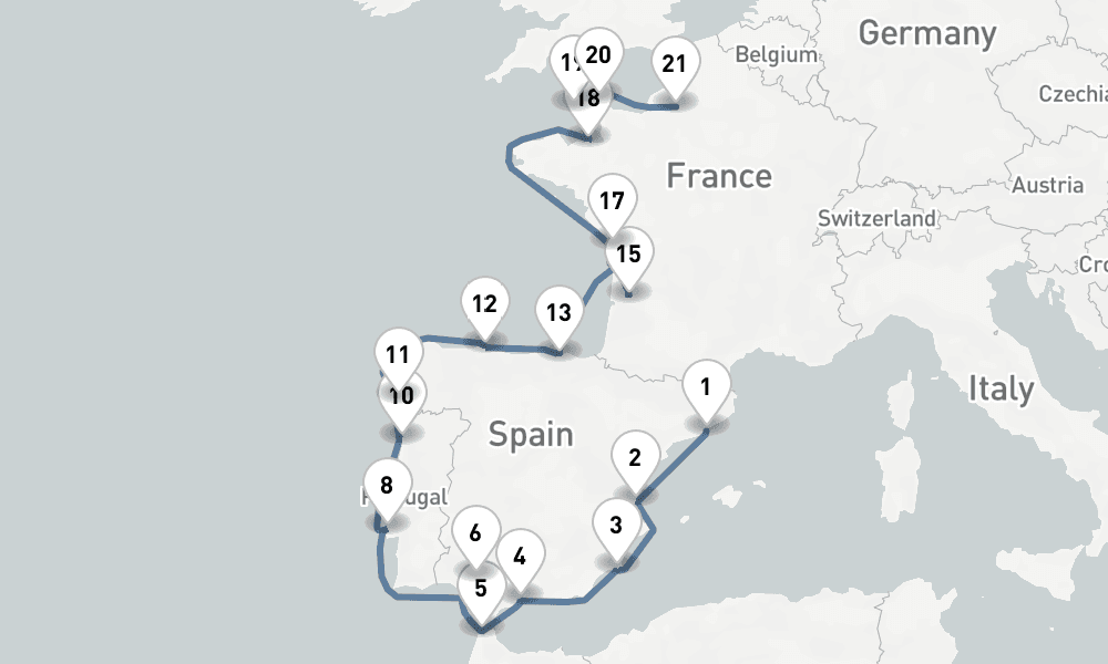 23 days, one-way from Barcelona to Rouen 24日間