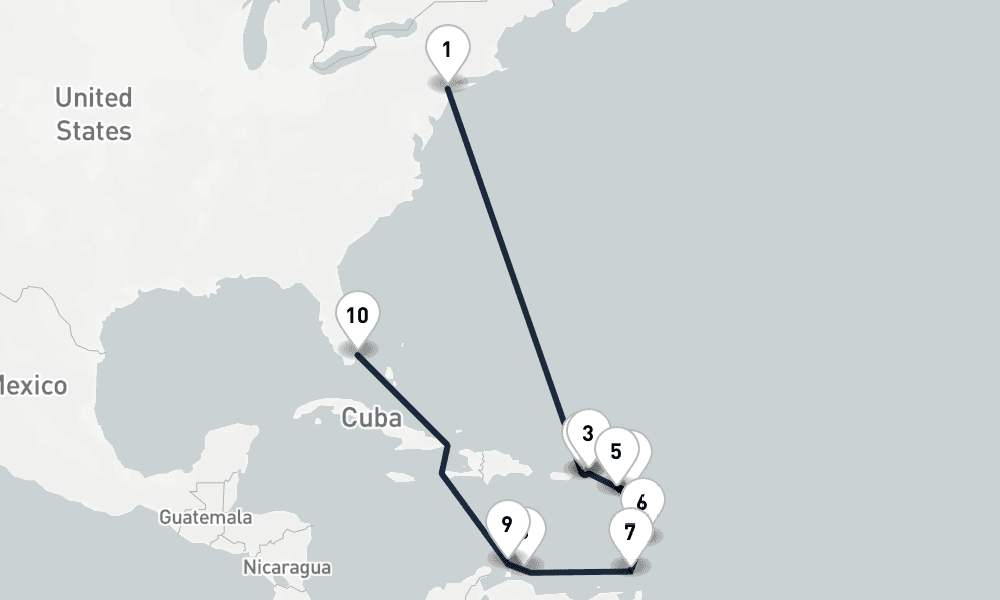 14 days, one-way from New York to Miami 15日間