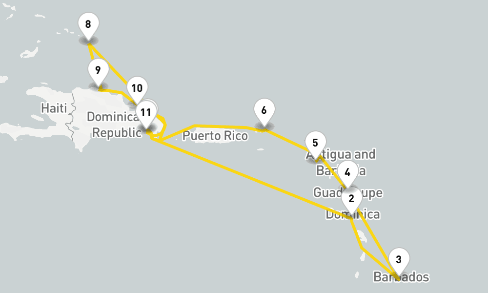 14 days, round-trip Caribbean Antilles from La Romana 15日間