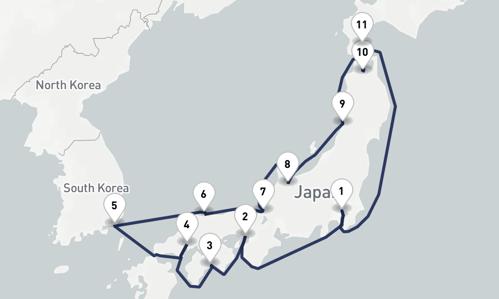 14 days, round-trip Circle Japan 15日間