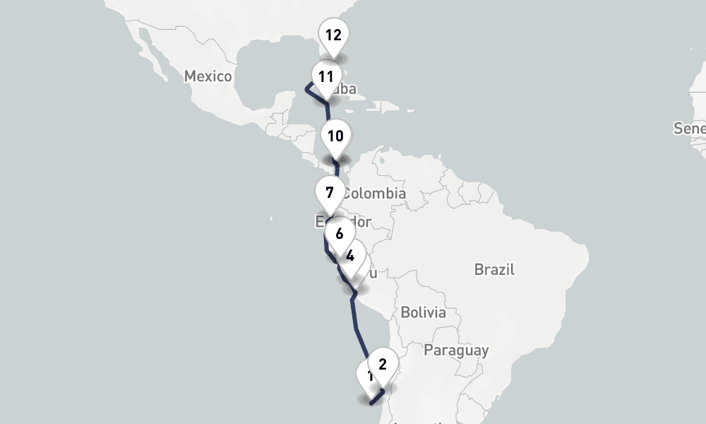 16 days, one-way from San Antonio to Fort Lauderdale 17日間