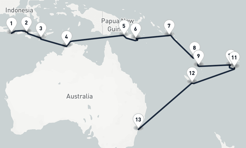 21 days, one-way from Benoa to Sydney 22日間