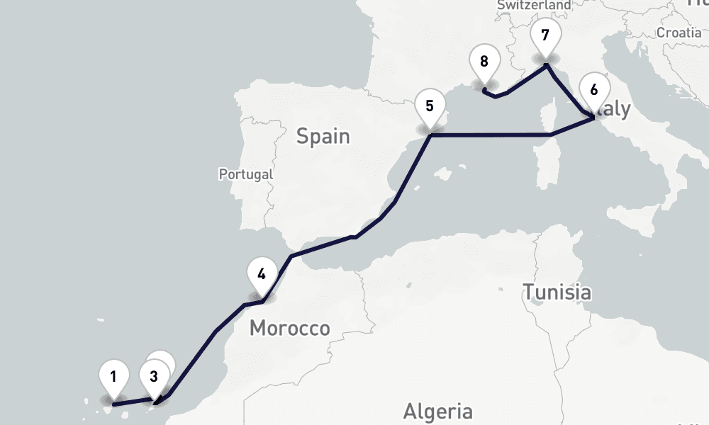 10 days, one-way from Santa Cruz de Tenerife to Marseille 11日間