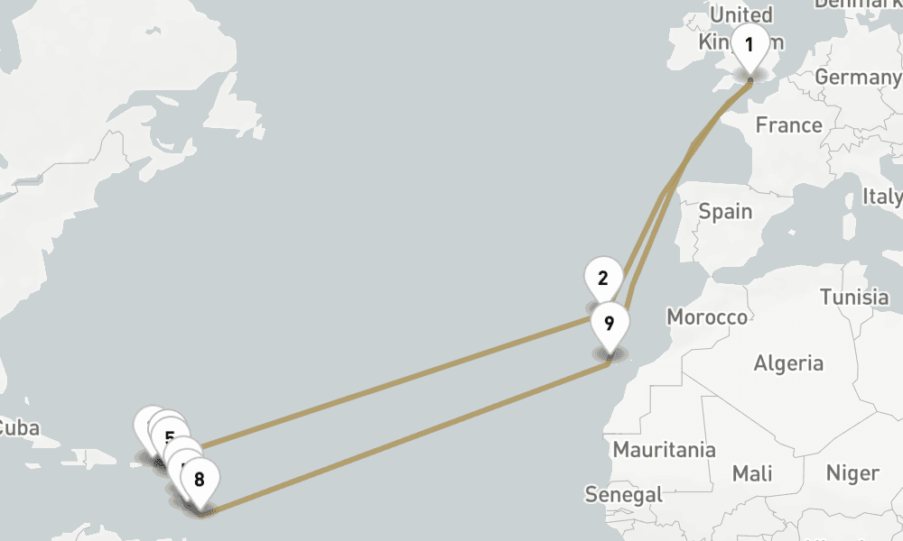 28 days, round-trip Eastern Caribbean 29日間