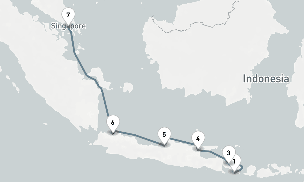 8 days, one-way from Benoa to Singapore 9日間