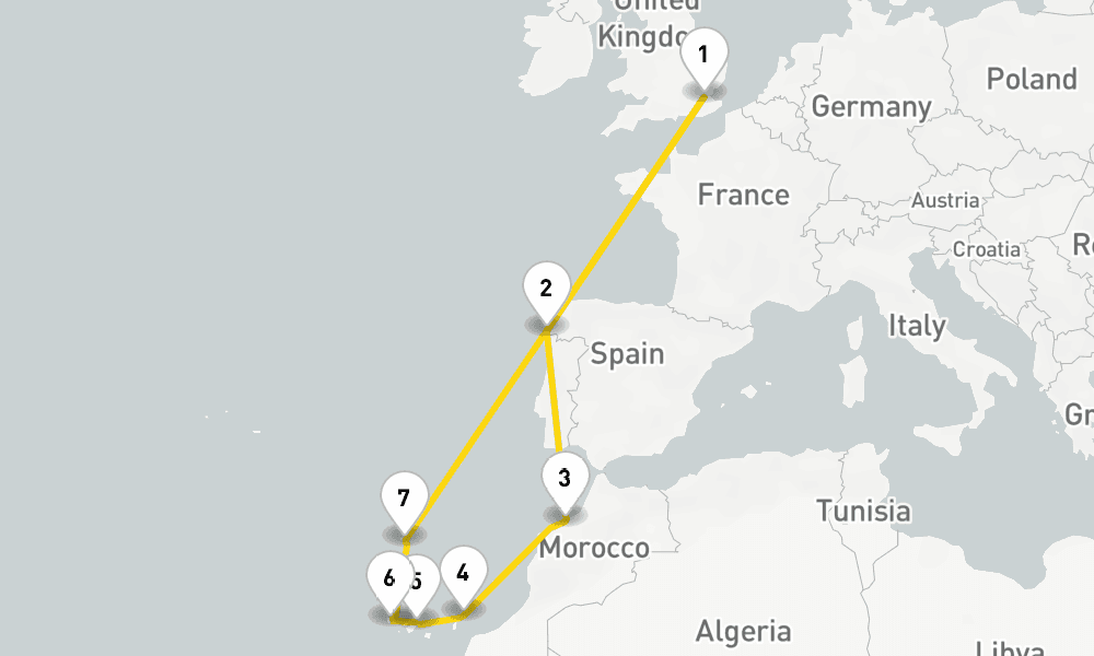 15 days, round-trip Spain, Morocco, And The Canary Islands 16日間