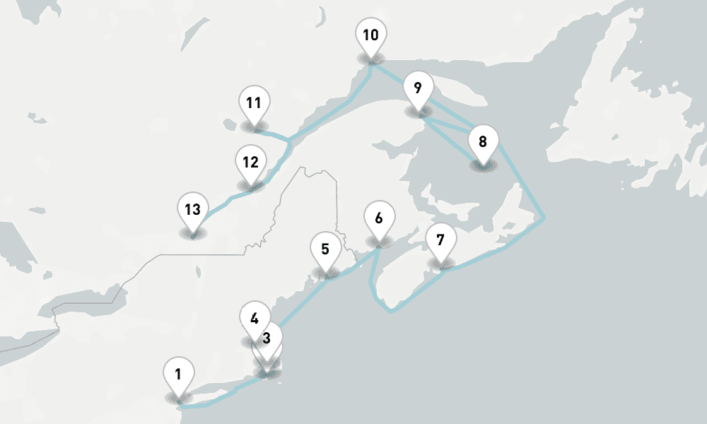 12 days, one-way from New York to Montreal 13日間