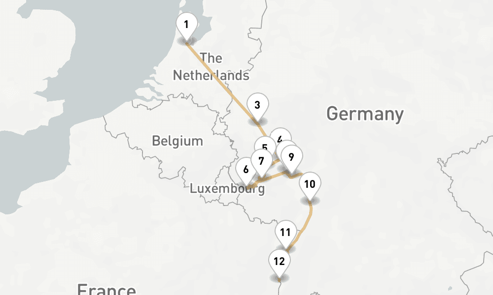 10 nights / 11 days, one-way from Amsterdam (Holland) to Breisach am Rhein