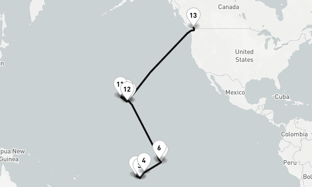 24 days, one-way from Papeete to Vancouver 25日間