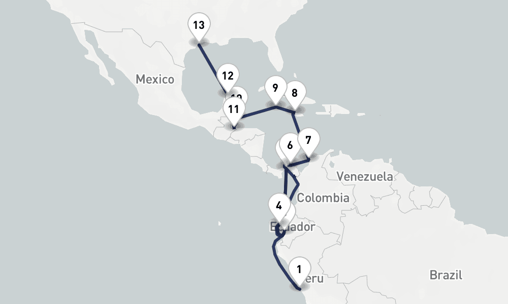 21 days, one-way from Callao-Lima to Galveston 22日間