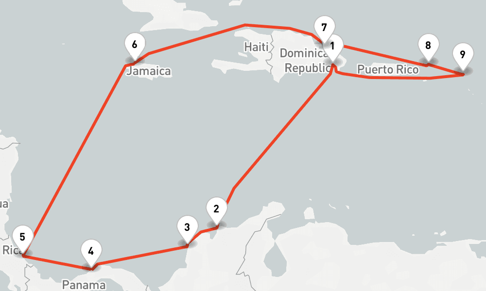 14 days, round-trip Karibik Mittelamerika ab Dom. Republik 1 15日間