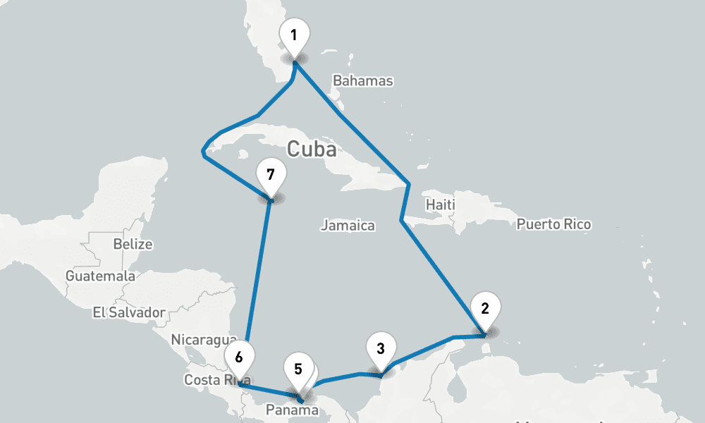 12 days, round-trip Caribbean with Costa Rica Panama Canal 13日間
