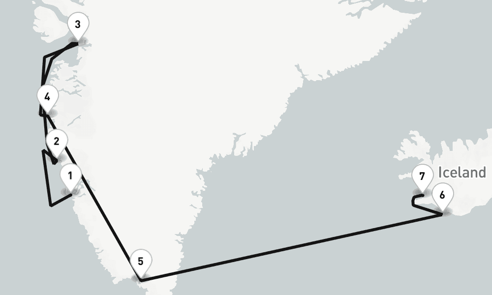 13 days, one-way from Nuuk to Reykjavik 14日間