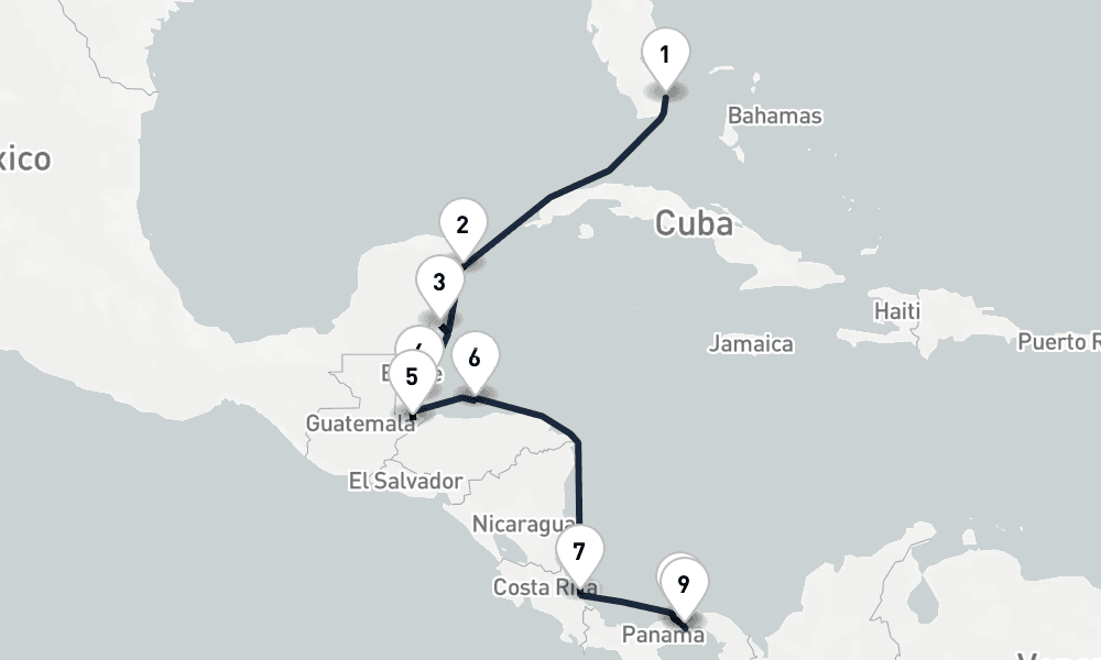 10 days, one-way from Miami to Panama City 11日間