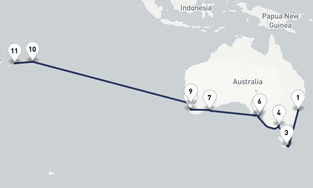 26 days, one-way from Sydney to Port Louis 27日間