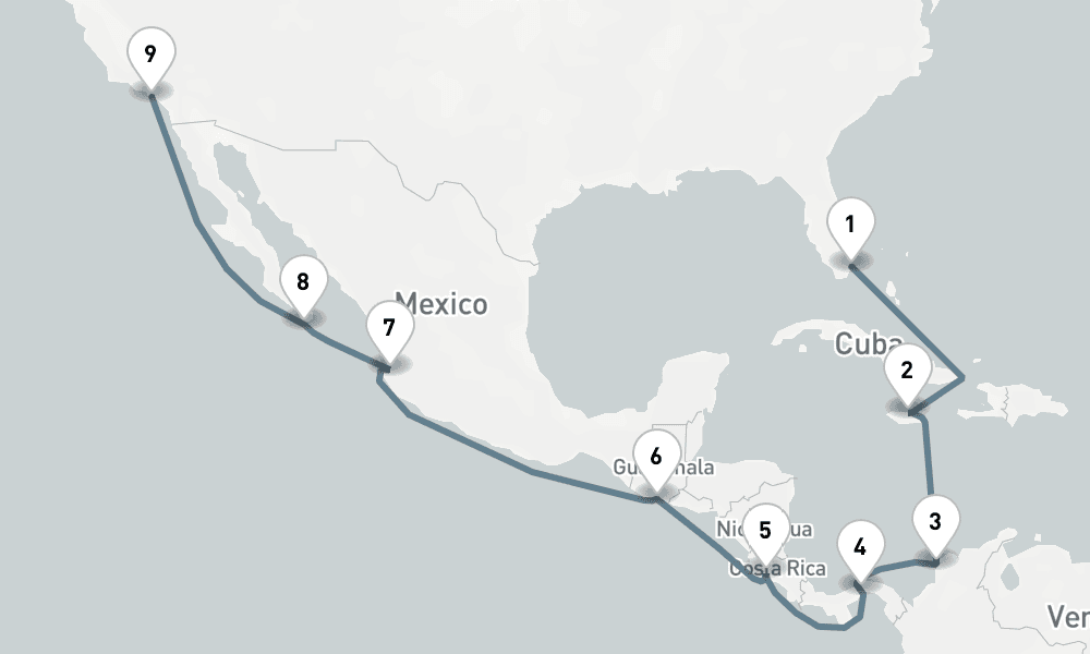 16 days, one-way from Miami to Los Angeles 17日間