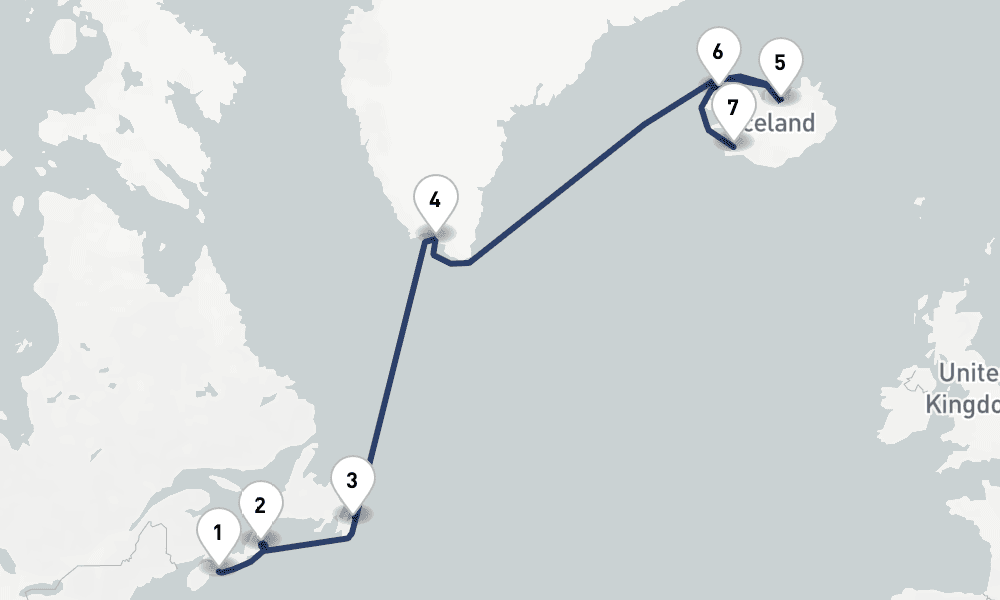 13 days, one-way from New York to Reykjavik 14日間