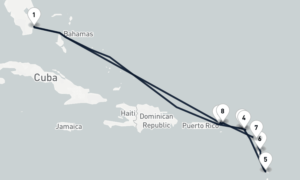 12 days, round-trip Antillean Island Sojourn Miami to Miami 13日間