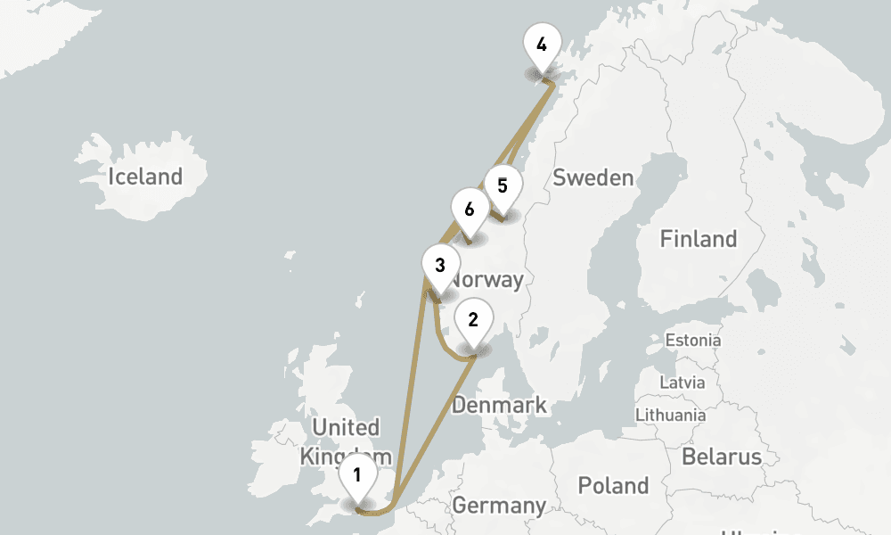 12 days, round-trip Norwegian Fjords 13日間