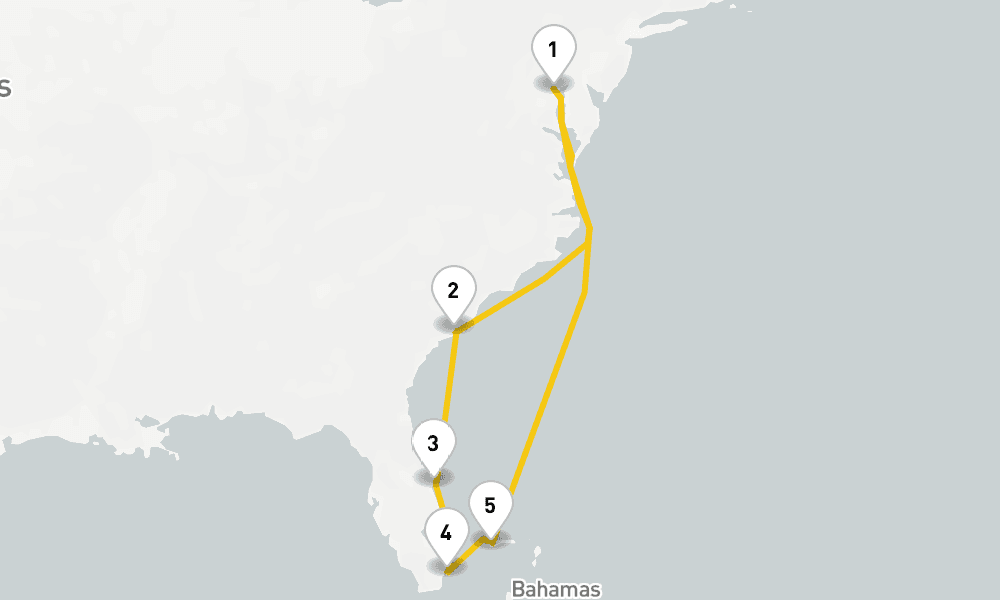 8 days, round-trip Southeast Coast Bahamas 9日間