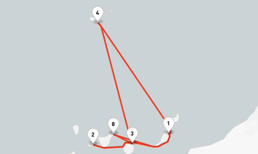 9 nights / 10 days, one-way from Puerto del Rosario (Fuerteventura, Canary Islands) to Las Palmas (Gran Canaria, Canary Islands)