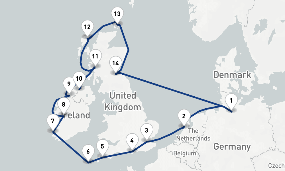 17 days, round-trip British Isles 18日間