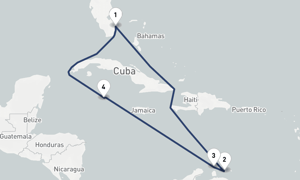 8 days, round-trip Aruba, Curacao Grand Cayman 9日間