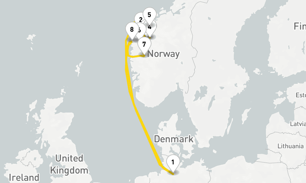 9 days, round-trip Northern Europe Fjords from Hamburg 10日間