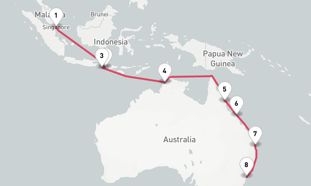 16 days, one-way from Singapore to Sydney 17日間