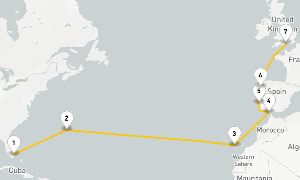 16 days, one-way from Fort Lauderdale to Southampton 17日間