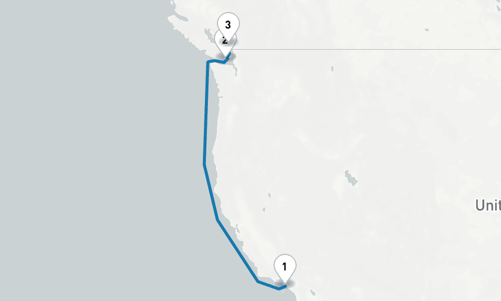 4 days, one-way from Los Angeles to Vancouver 5日間
