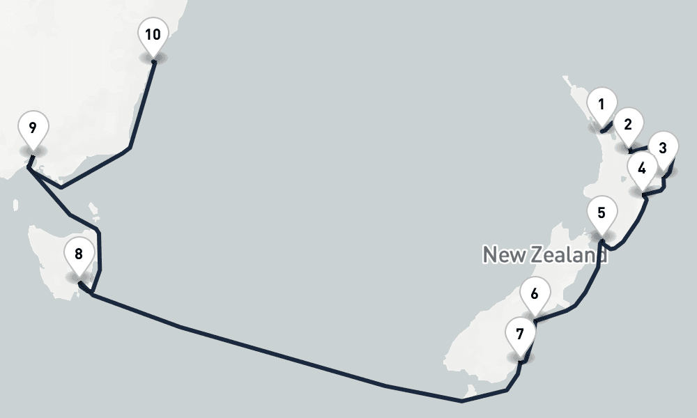 14 days, one-way from Auckland to Sydney 15日間