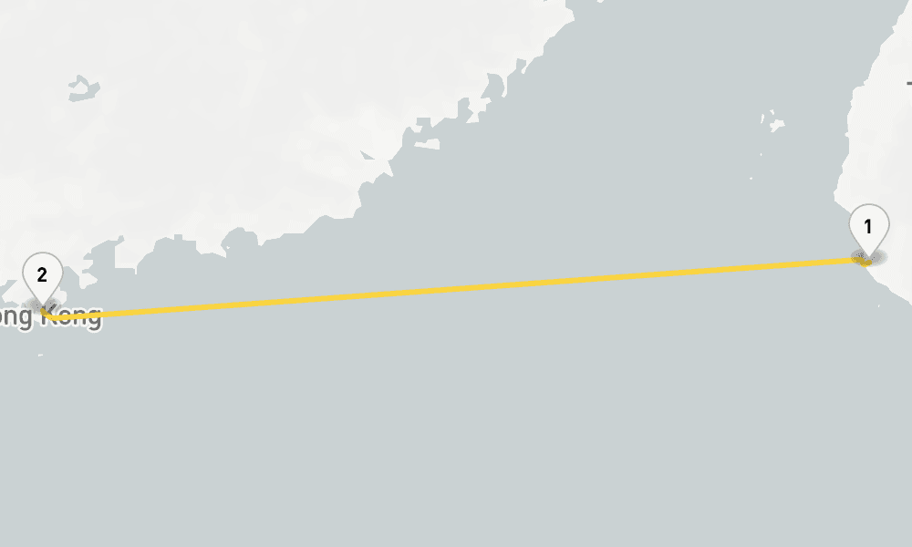1 day, one-way from Kaohsiung to Hong Kong 2日間