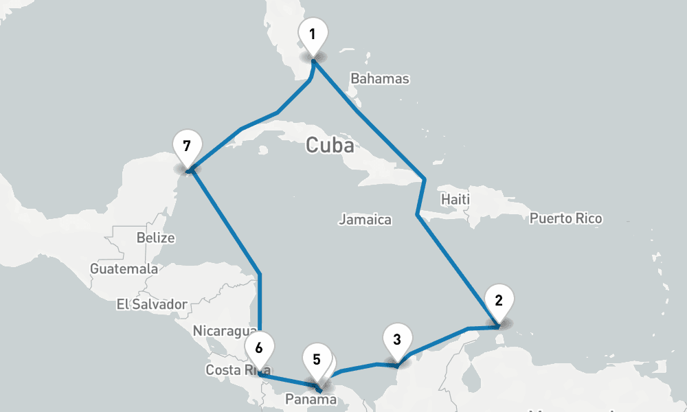 12 days, round-trip Panama Canal with Costa Rica Caribbean Holiday 13日間