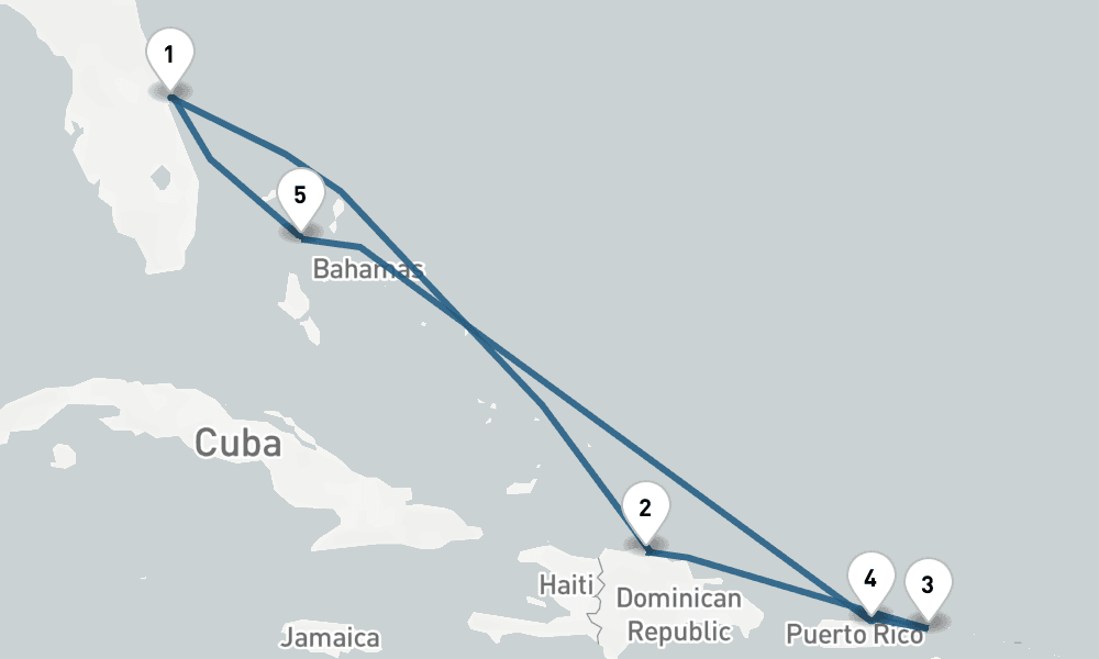 7 days, round-trip Caribbean Round-trip Orlando Great Stirrup Cay Dominican Republic 8日間