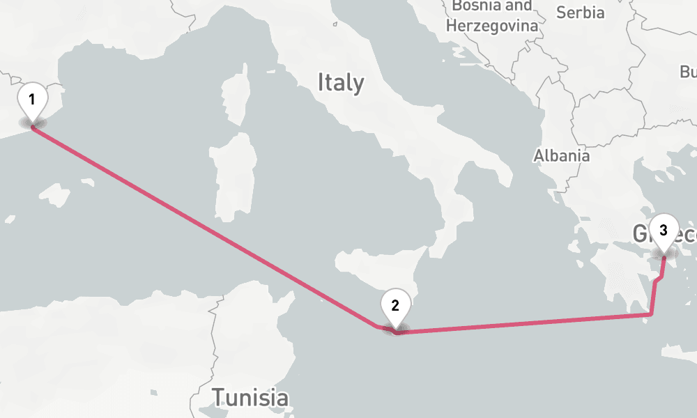 4 days, one-way from Barcelona to Piraeus-Athens 5日間
