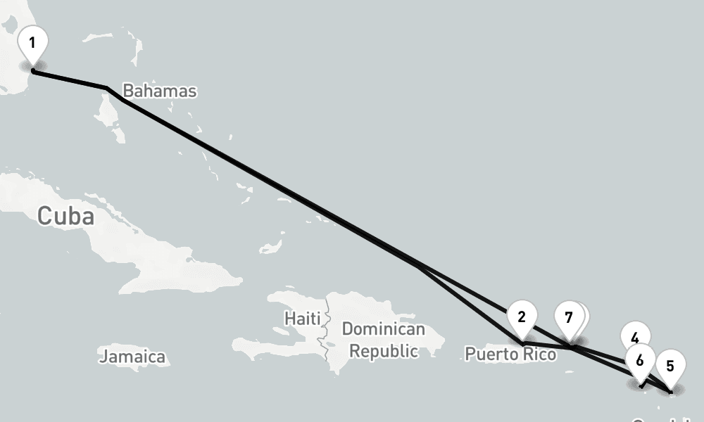 11 days, round-trip Miami, Fl To Miami, Fl 12日間