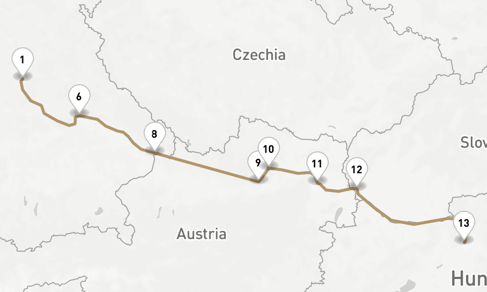 11 nights / 12 days, one-way from Nuremberg to Budapest
