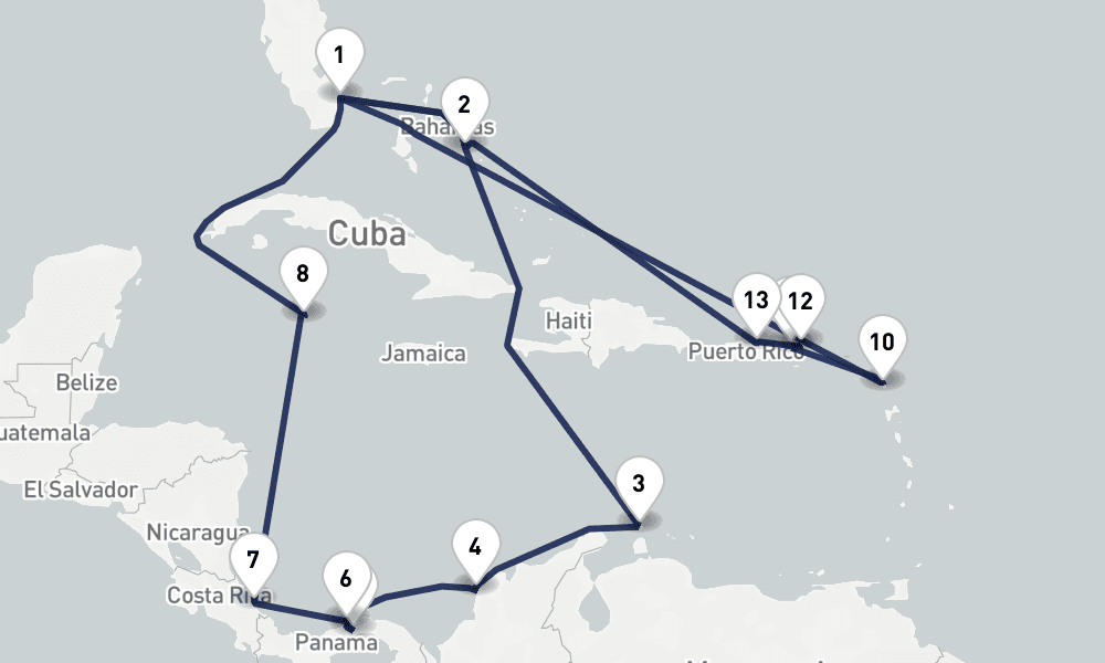 21 days, round-trip Panama Canal Eastern Caribbean U.S. Virgin Islands 22日間