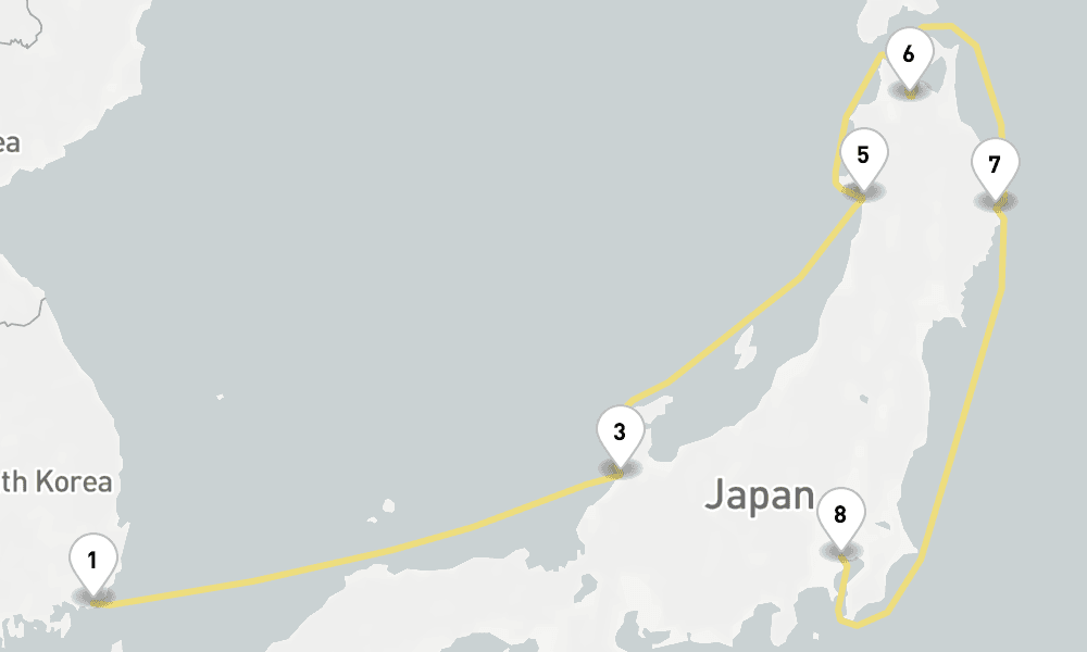 10 days, one-way from Busan to Tokyo 11日間