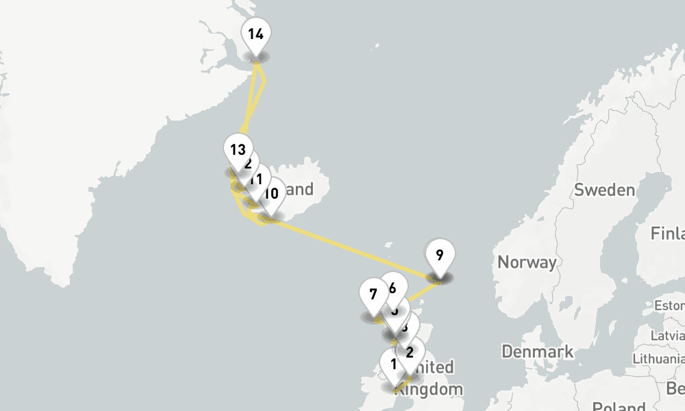 20 days, one-way from Dublin to Reykjavik 21日間