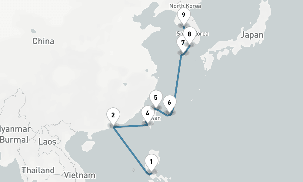 12 days, one-way from Manila to Incheon 13日間