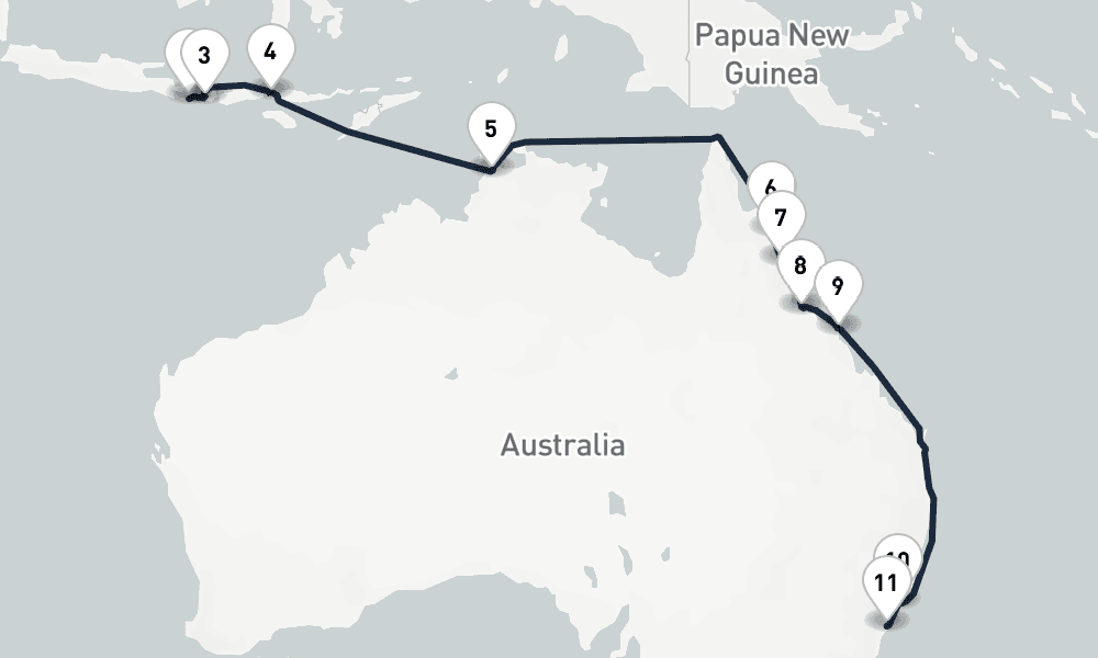 16 days, one-way from Benoa to Sydney 17日間