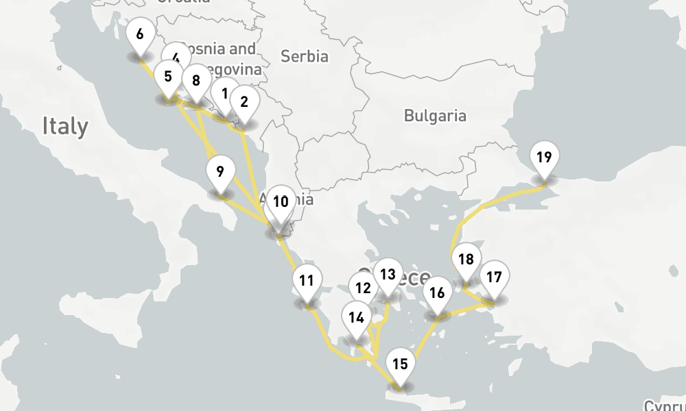 21 days, one-way from Dubrovnik to Istanbul 22日間