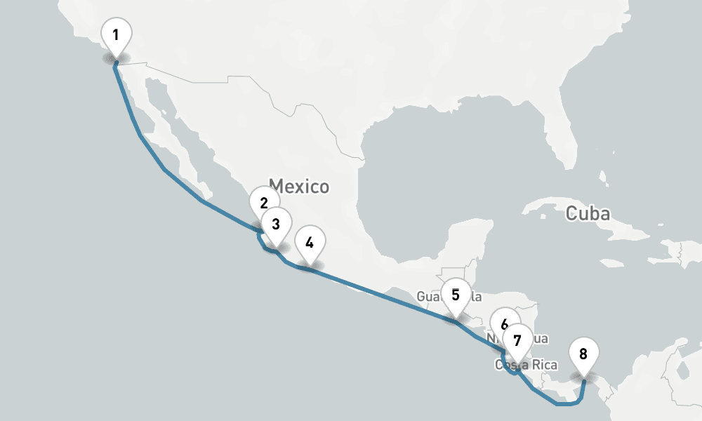 11 days, one-way from San Diego to Panama City 12日間