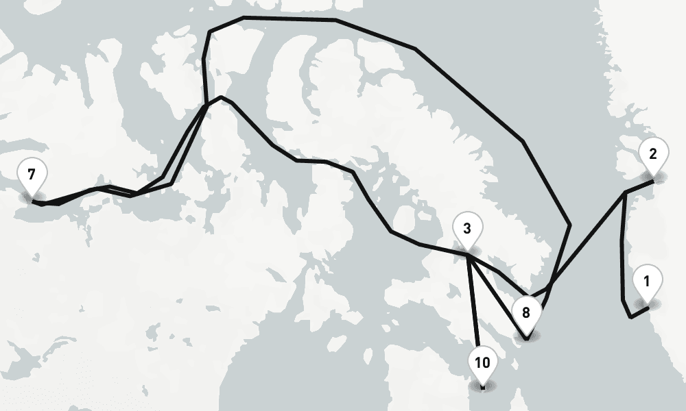 14 days, one-way from Nuuk to Baffin Island 15日間